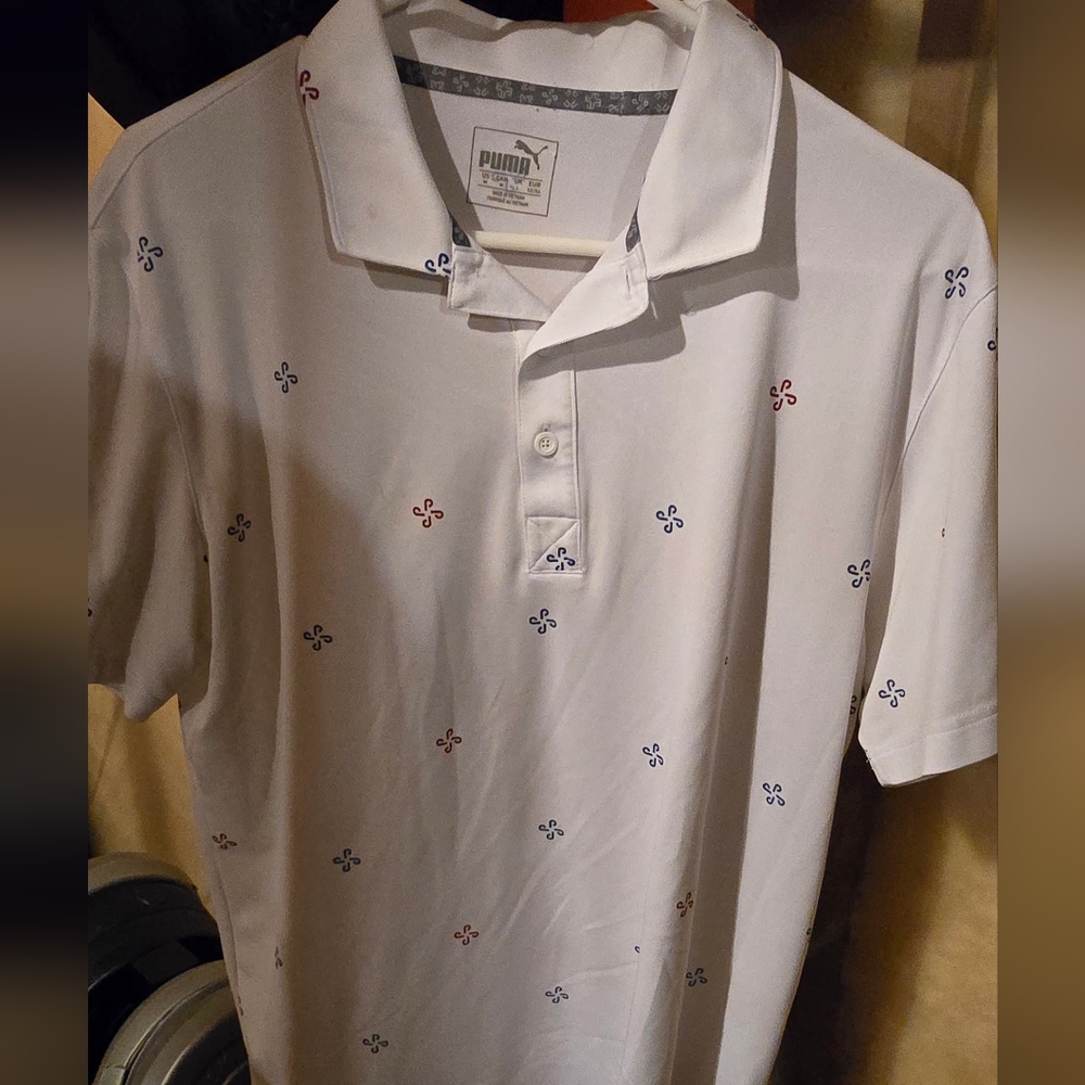 Puma Red,Blue, and White Casual Button Down Shirt with Subtle Pattern